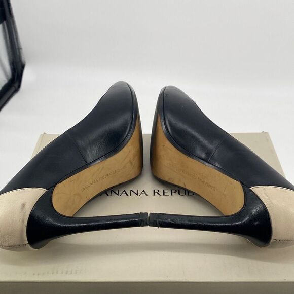 Banana Republic Tatum Leather Pointed Toe Two-Tone Dressy High Heels Pumps Black - Picture 9 of 14